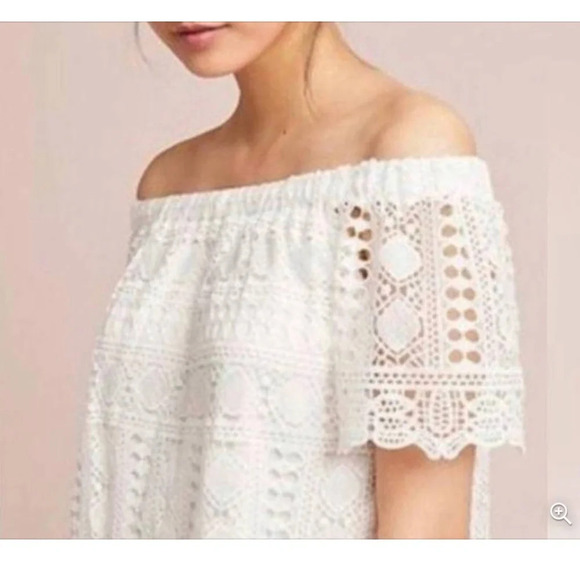 EUC Sunday In Brooklyn Anthropologie Off the Shoulder White Lace Blouse Size M - Picture 1 of 9
